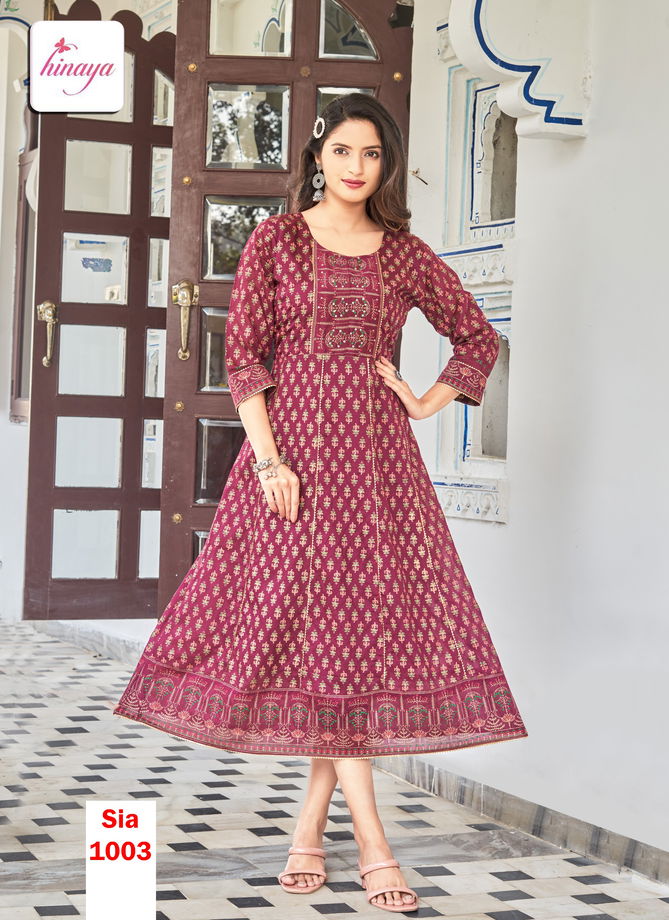 Sia Vol 3 By Hinaya Flaired Chanderi Silk Printed Long Kurtis Wholesale Shop In Surat